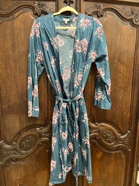 Garnet Hill Teal Floral Cotton Robe